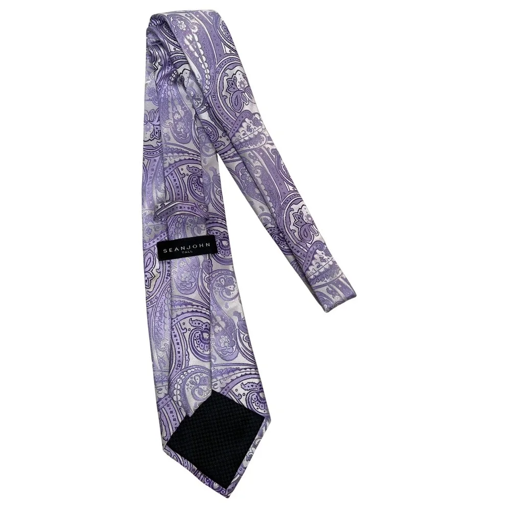Sean John Tall Paisley Pattern Silk Blend Necktie‎ Lavender Silver Formal